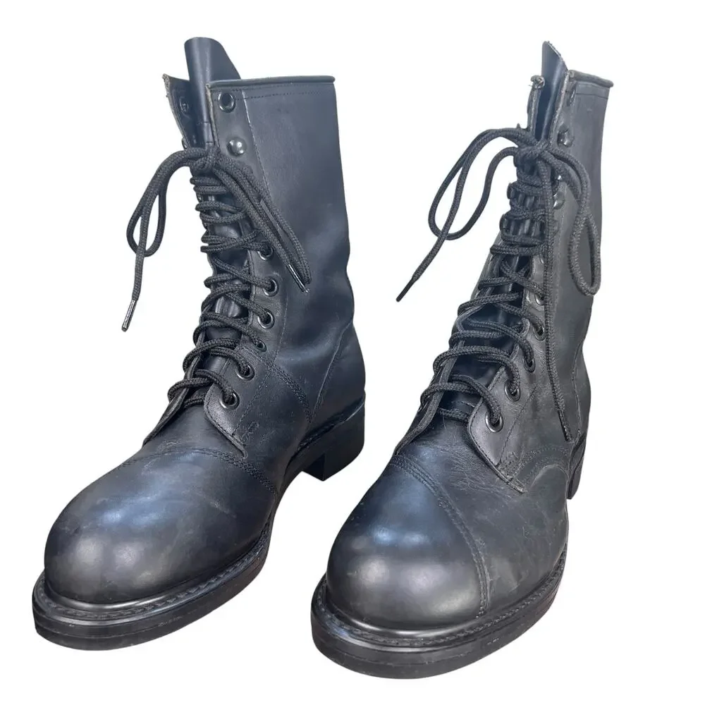Vintage Biltrite Black Leather Steel Toe Combat Boots Size 8.5 R
